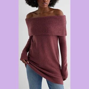 NWT Express Ribbed Off The Shoulder Overlay Oversized Sweater